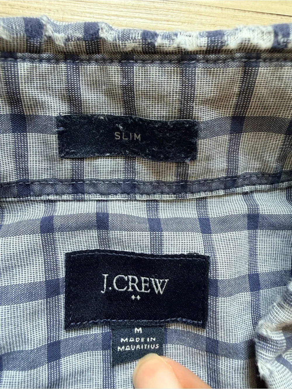 J. Crew Men's Light Blue and Navy Windowpane Button-Down Shirt